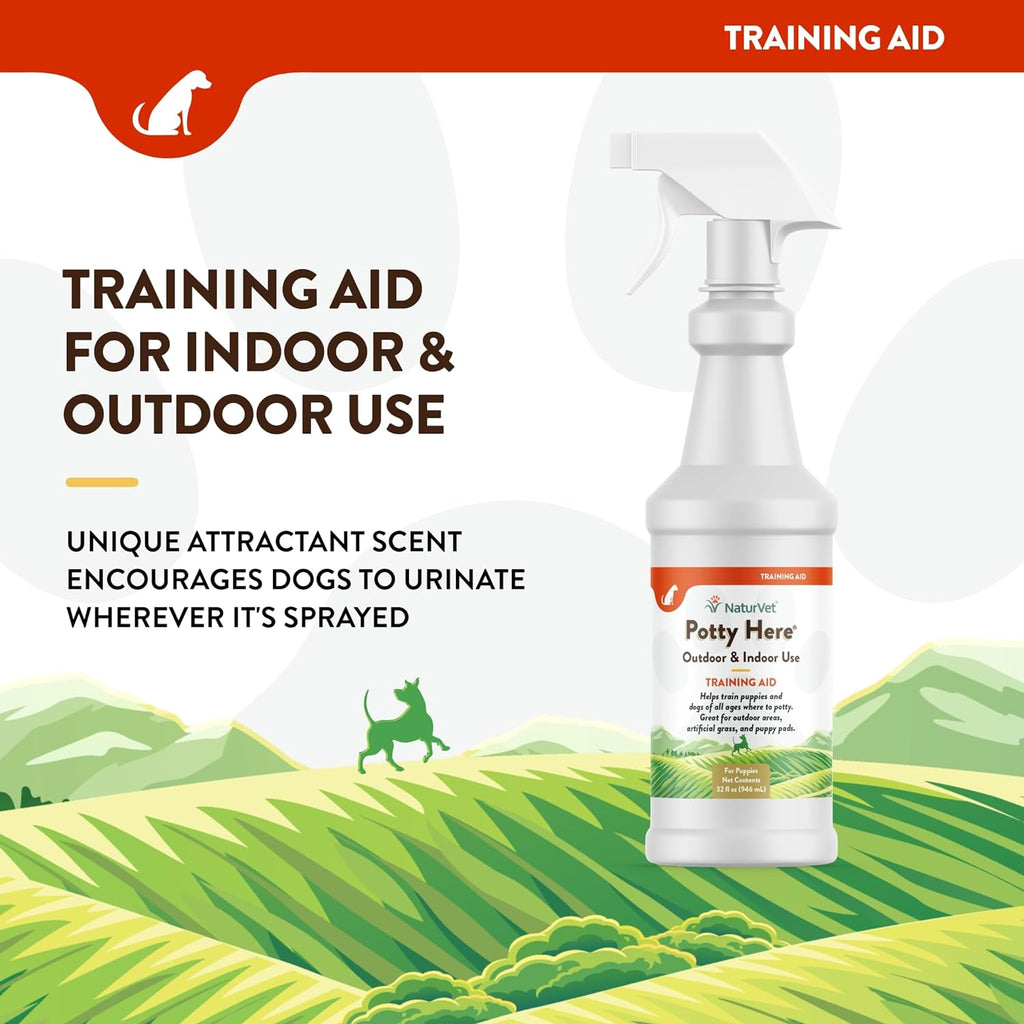 NaturVet – Potty Here Training Aid Spray | Attractive Scent Helps Train Puppies & Dogs Where To Potty | Formulated For Indoor & Outdoor Use | 32 oz