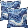 Dark Blue Navy and White Waved Pillow Covers 18x18 Inch Decorative Modern Abstract Light Blue White Pillowcases Set of 2 Farmhouse Cushion Covers for Couch Bed Sofa Farmhouse Decor