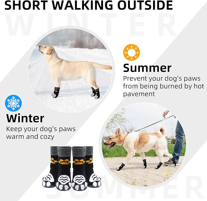 PUPTECK Anti Slip Dog Socks 2 Pairs with Double Grippers for Hardwood Floors, Shoes for Hot/Cold Pavement, Boots & Paws Protectors to Prevent Licking, Traction Booties for Senior Small Large Dogs