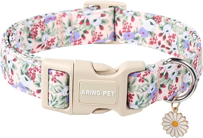 ARING PET Floral Dog Collar, Cute Purple Flower Spring Summer Pet Collars with Quick Release Buckle for Puppy Small Medium Large Boy Girl Dogs-M