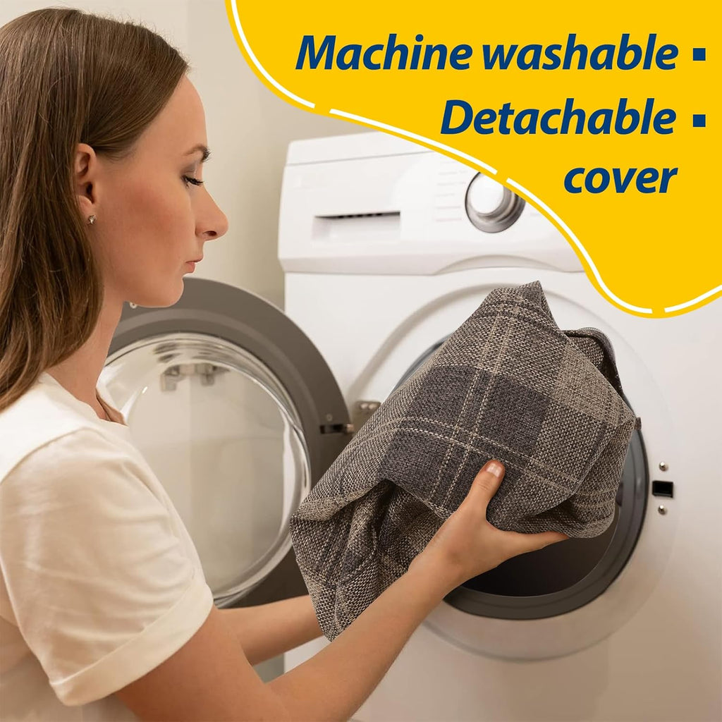 AAAAAcessories D-Shaped Chair Cushions, 2" Thick Dining Chair Pads with Ties and Removable, Machine-Washable Cover, 17" x 16", Set of 2, Brown Checkered