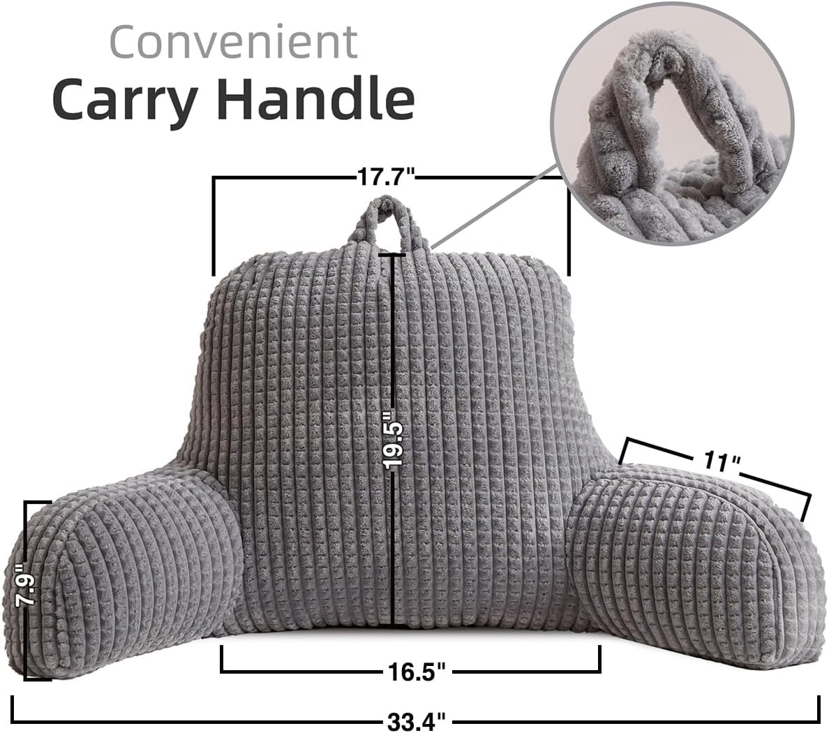 Holawakaka Reading Pillow for Bed and Sofa Couch Sitting Up, Backrest Pillows with Arms for Kids Teens Adults, Back Support Cushion for Lounging, Watching TV, Working on Laptop, Grey