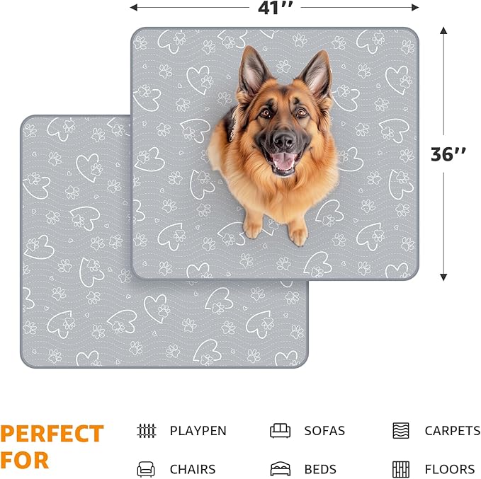 Washable Pee Pads for Dogs Reusable: 2 Pack Waterproof Puppy Pads Absorbent Training Pad - Non-Slip Puppy Whelping Mats for Grate, Floor, Housebreak, Couch 36"x41"