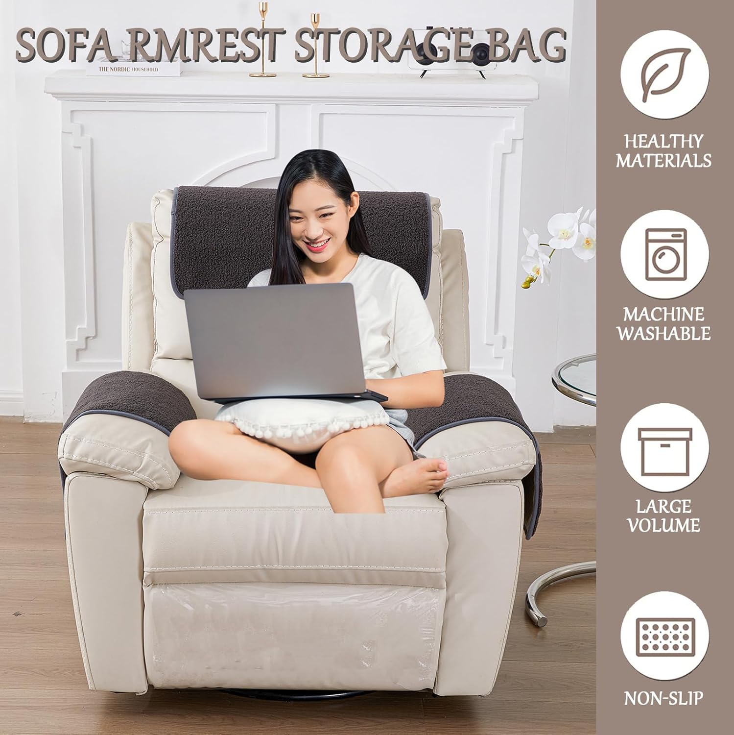 Armrest Cover, Recliner Chair Protector, Furniture Protector Slip, Side Storage Pocket, Stretch Armchair Couch Arm Rest Cover for Recliner, Chair, Sofa (Dark Gray,1 Seater(3pcs))