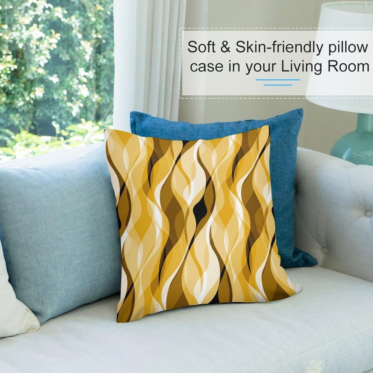 Yellow Throw Pillow Covers Abstract Ombre Yellow and Grey Striped Decorations for Bedroom Living Room Farmhouse Sofa Pillows Bed Couch 12x12 Inch