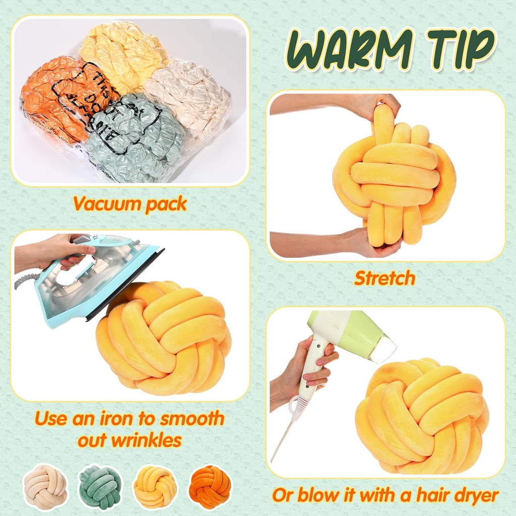 Yerliker 4 Pcs Knot Pillow Ball, 8.7 Inches Soft Home Decorative Round Throw Pillow Handmade Knotted Plush Accent Cushion Gifts for Nursery Decor Home Bed Sofa Bedroom Decoration