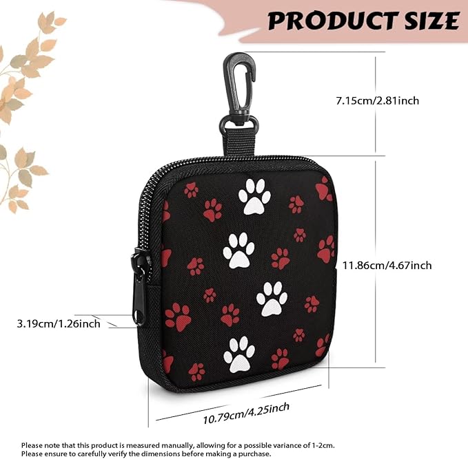 KEIAHUAN Small Dog Treat Pouch with Metal Clasp Puppy Doggie Snack Reward Bags Hands-Free Training Dog Treat Pouch Pet Waiste Dispenser for Puppy Walking Accessories, White Red Paw