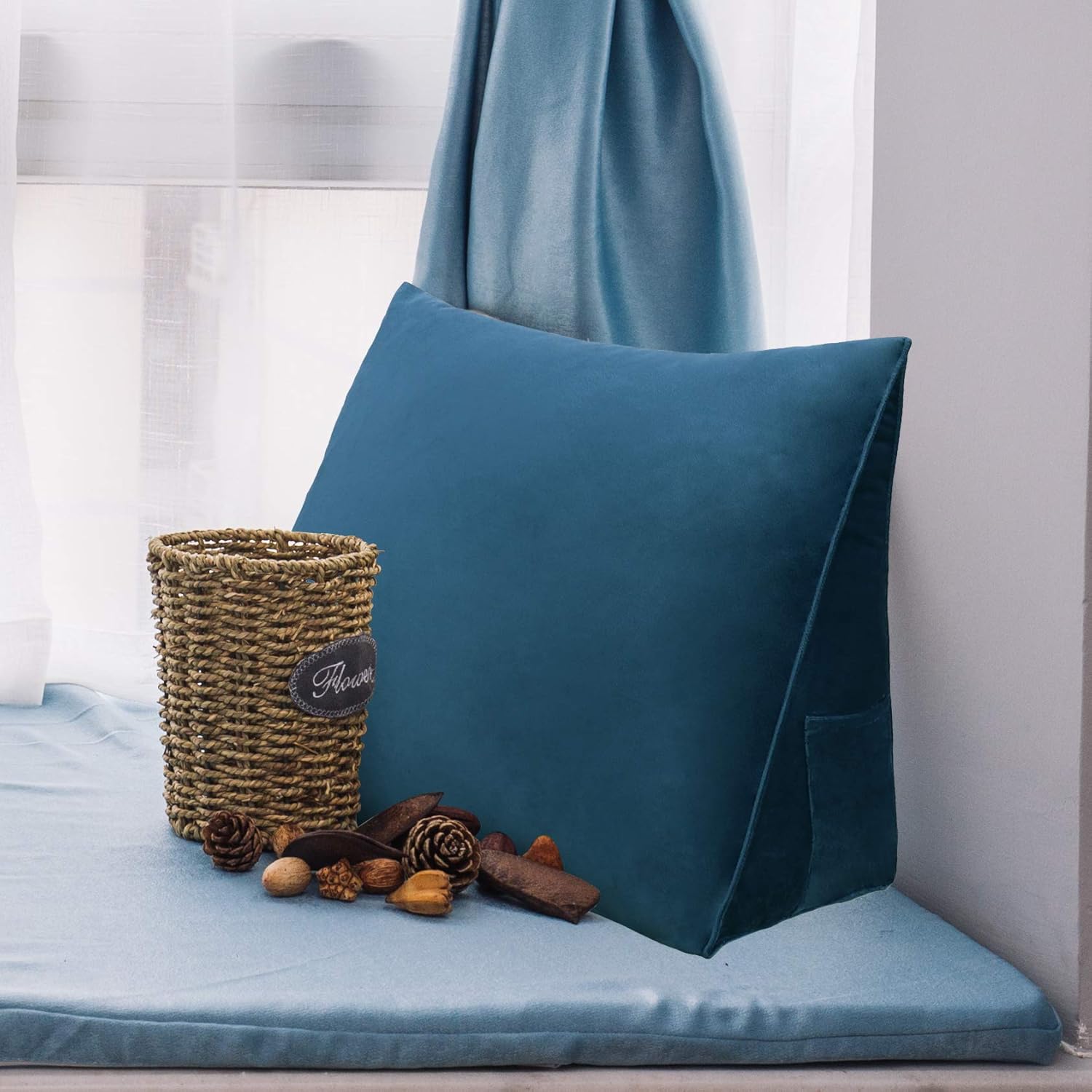 Wedge Headboard Pillow Dorm Room Reading Pillow Back Support for Sitting Up in Bed Bolster Lumbar Cushion Body Positioning Bedrest (Navy Blue, 24x8x20 in)