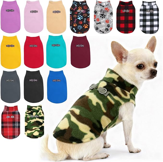 BEAUTYZOO Dog Fleece Vest Sweater Winter Jacket for Small and Medium Dogs with D-Ring Leash Cold Weather Coat Hoodie for XS S M Dogs Boy or Girls, Army Green S