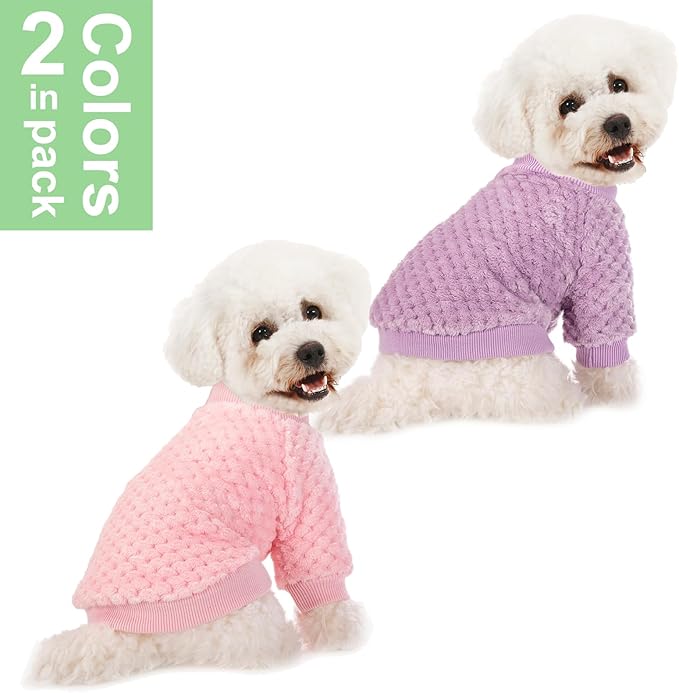 POMIU Dog Sweater, Dog Sweaters for Small Medium Dogs or Cat, Warm Soft Flannel Pet Clothes for Dogs Girl or Boy, Dog Shirt Coat Jacket (Coat Pink+Purple, Large)