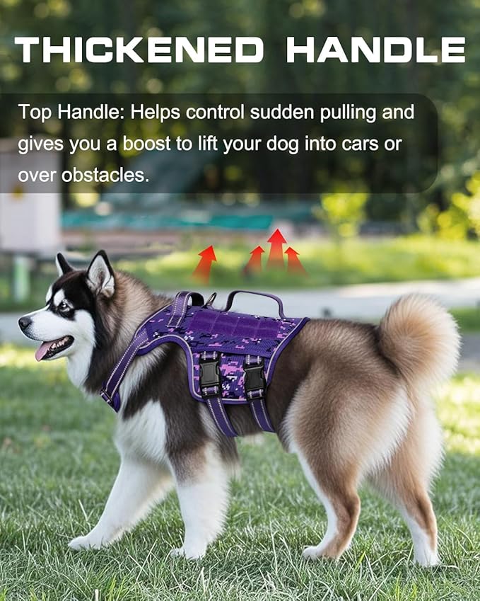 Dog Harness for Large Dogs Heavy Duty, No Pull Tactical Dog Harness with Molle System, Easy On and Off Service Dog Vest, Breathable Padded, Adjustable Reflective Pet Vest for Walking Hiking Training