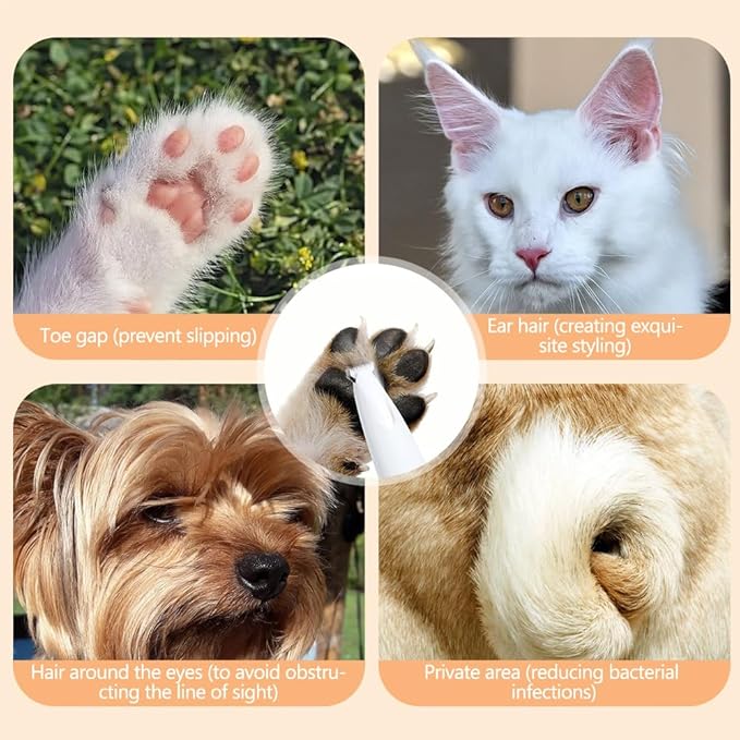 Paw Trimmer, Upgrade Multifunctional Pet Hair Clippers Waterproof Rechargeable Pet Shaver with LED Light, Pet Paw Trimmer for Paws Eyes Ears Face Rump (1PC), White