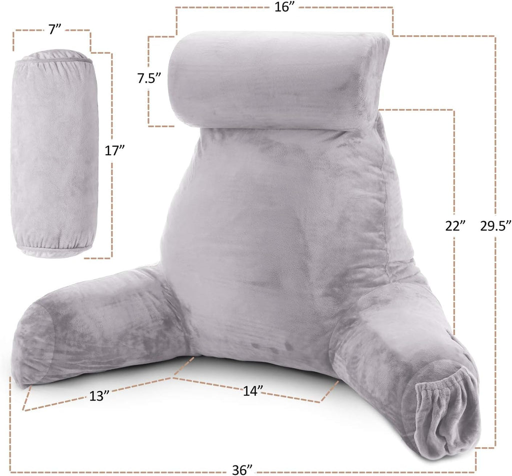 Nestl Reading Pillow with Shredded Memory Foam Includes 2 Neck and Lumber Support Pillows, Designed for Sitting Up in Bed and Couch, Back and Arms Adjustable Support for Adult & Teens, Grey Lavender