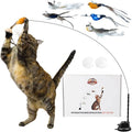 Interactive Bird Simulation Cat Toy Set, Interactive Cat Toys for Indoor Cats, Cat Feather Toy, Self-Holding Suction Base, 5 Replacement Birds, Feathers & Bells, Realistic Bird Impression