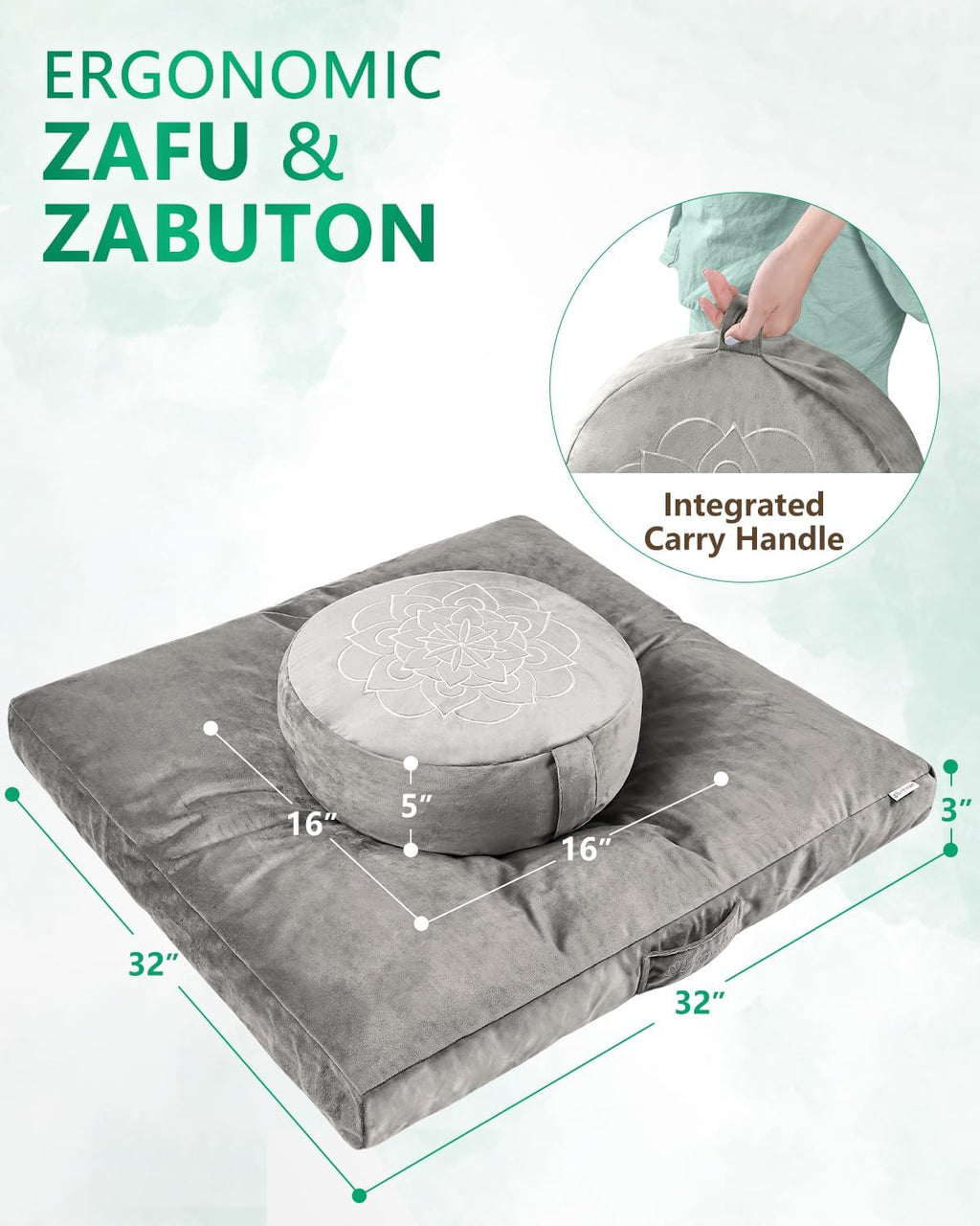 Hihealer Meditation Cushion Set – Large Rose Velvet Zafu & Zabuton Floor Pillow Traditional Tibetan Yoga Bolster for Adults Buckwheat Filled for Comfort Support