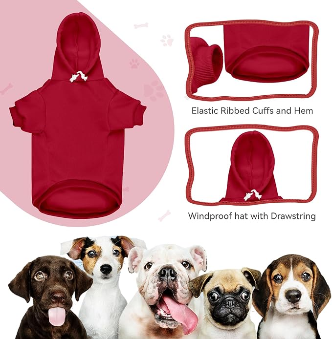 Dog Sweaters for Small Dogs Pet Sweater Solid Soft Brushed Fleece Dog Hoodie Clothes Pet Hoodie Sweatshirt with Pocket(Red-XS)