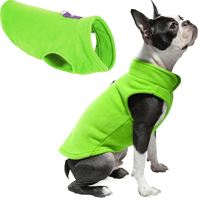 Gooby Fleece Vest Dog Sweater - Lime, Medium - Warm Pullover Fleece Dog Jacket with O-Ring Leash for Small to Medium Dogs