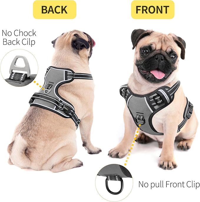 HEELE Dog Harness Harness for Small Dogs No Pull Dog Vest Harness for Small Dog with Soft Padded Handle Reflective for Outdoor Training, Grey, S