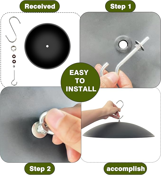 13" Bird Feeder Rain Guard, Hummingbird Feeder Shade Dome Cover, Hanging Baffle for Bird Feeder Pole (Black), 1 Pack