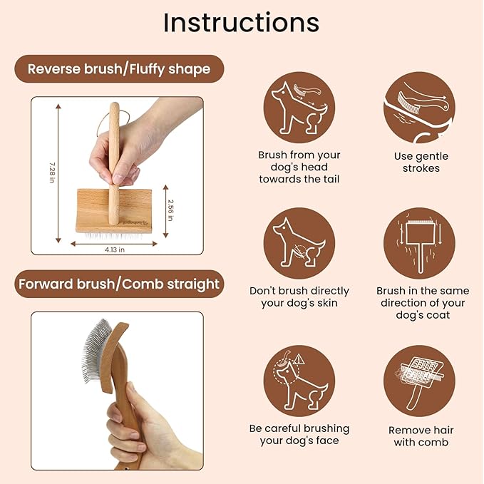 Dog Slicker Brush for Shedding,Dog Brush for Long Haired Dogs & Remove Tangles & Mats,Ergonomic Handle Grooming Like Professional,Beech Wood,M