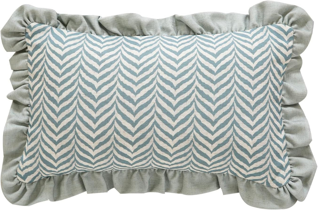 ISAENNE Design Linen Throw Pillow Covers 12"x20", Rectangle Minimalist Cushion Covers with Powder Blue Chevron Leaves Pattern Decoration Pillowcases for Bed,Living Room,Outdoor,Car