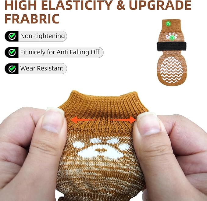 PUPTECK Anti Slip Dog Socks 2 Pairs with Double Grippers for Hardwood Floors, Shoes for Hot/Cold Pavement, Boots & Paws Protectors to Prevent Licking, Traction Booties for Senior Small Large Dogs