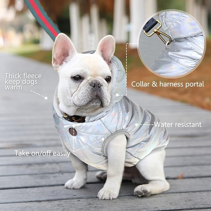 Windproof Waterproof Dog Coat Fleece & Cotton Lined Warm Jacket, Cold Weather Pet Apparel Clothes Vest for Small to Large Dogs (L, Silver)