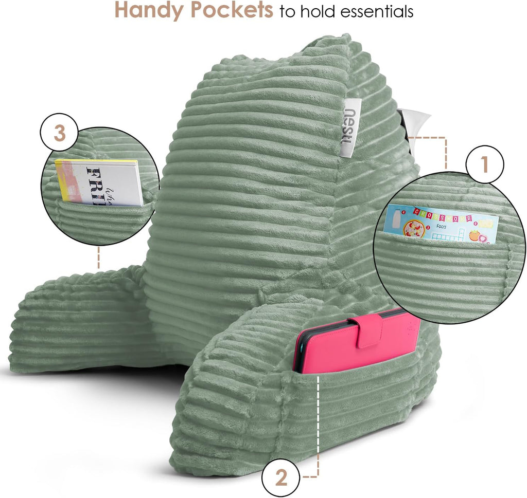 Hearth & Harbor Reading Pillow for Bed Adult – Back Pillow for Sitting in Bed, Standard Bed Pillows for Sitting Up in Bed, Foam Bed Chair Pillow, Sage Green Bed Rest Pillow