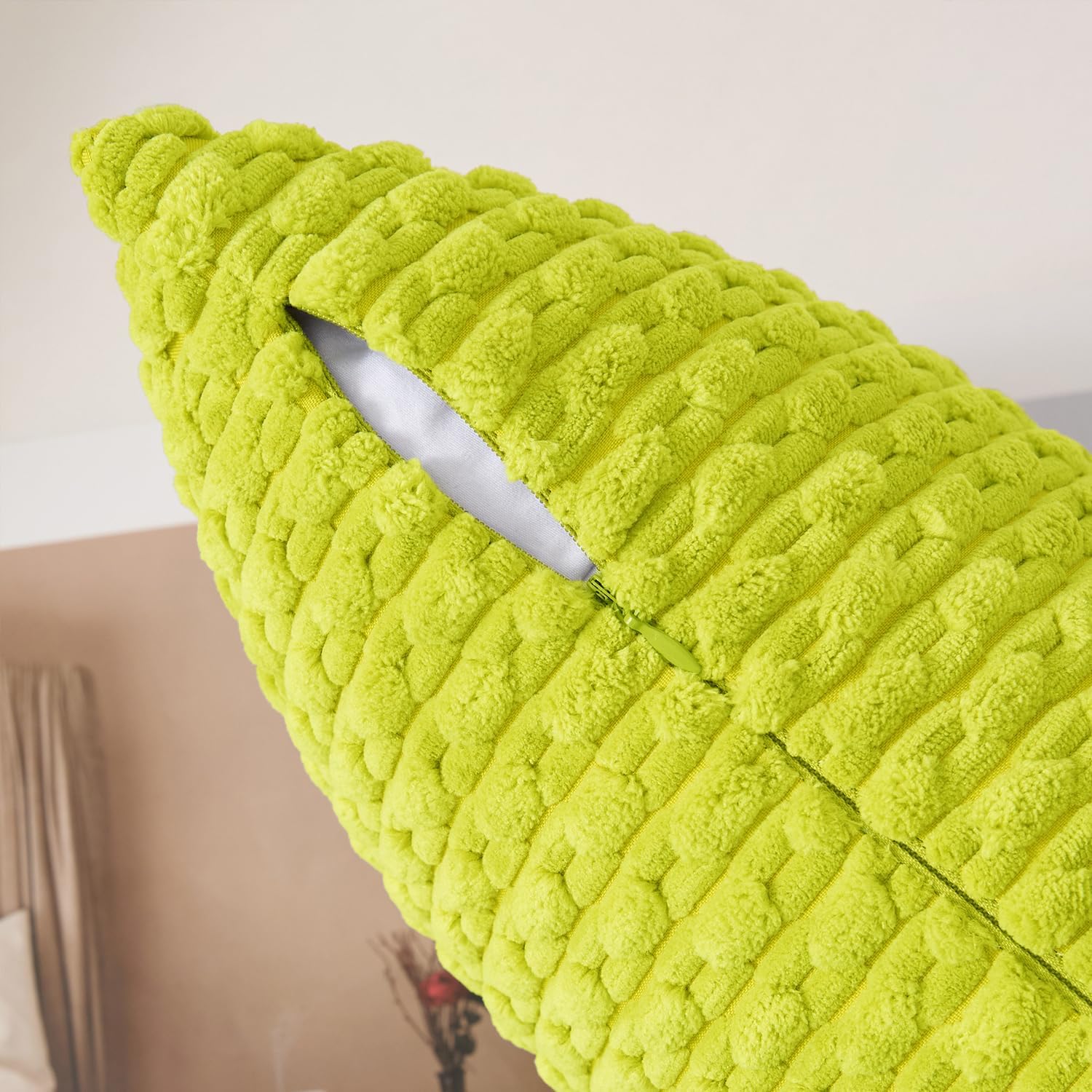 Kevin Textile 14x36 Inch Long Lumbar 1 Pack Boho Decorative Throw Pillow Cover Soft Striped Corduroy Rectangle Cushion Case Farmhouse Accent for Living Room Couch Sofa Bed, Christmas Green