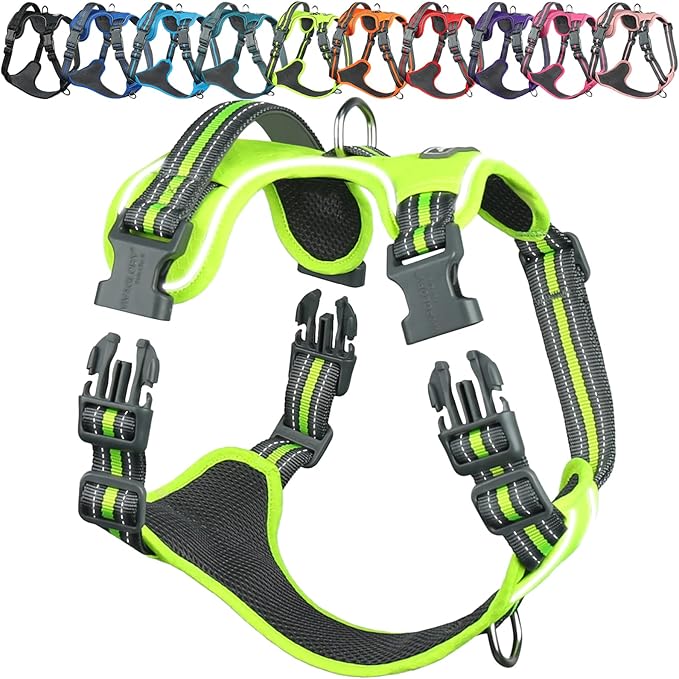 VIVAGLORY Dog Harness Easewalk No Pull Dog Harness with Handle & Front Back Clip for Training Lifting, Easy On Adjustable Padded No Pull for Pet & Puppy, M, Bright Yellow