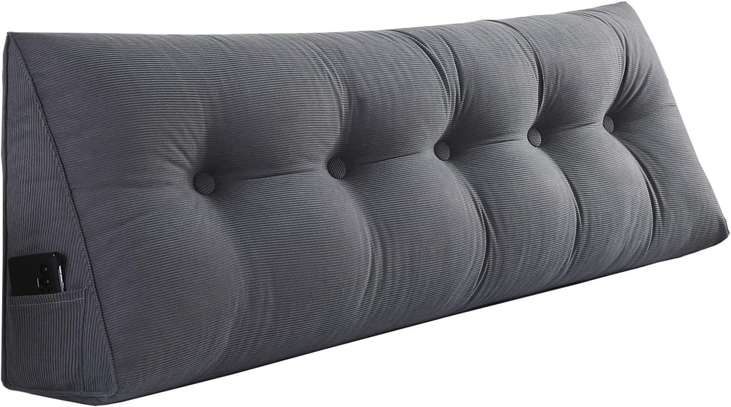 Husband headboard Pillow Large Back Rest Support Reading Pillows for Sitting in Bed for Adults Triangle Velvet Wedge Pillow headboard Queen Size, Grey