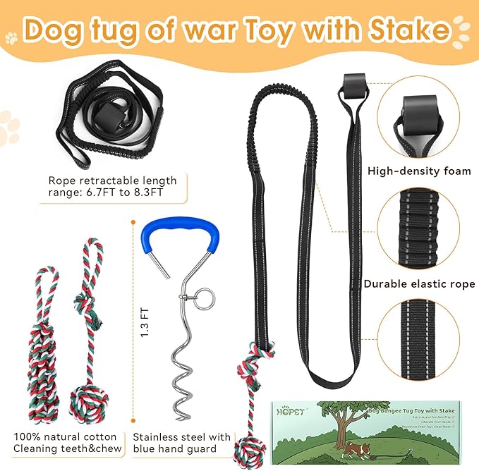 HOPET Dog Bungee Tug Toy for Dogs, Dog tug of war Toy, Indoor Interactive Toys