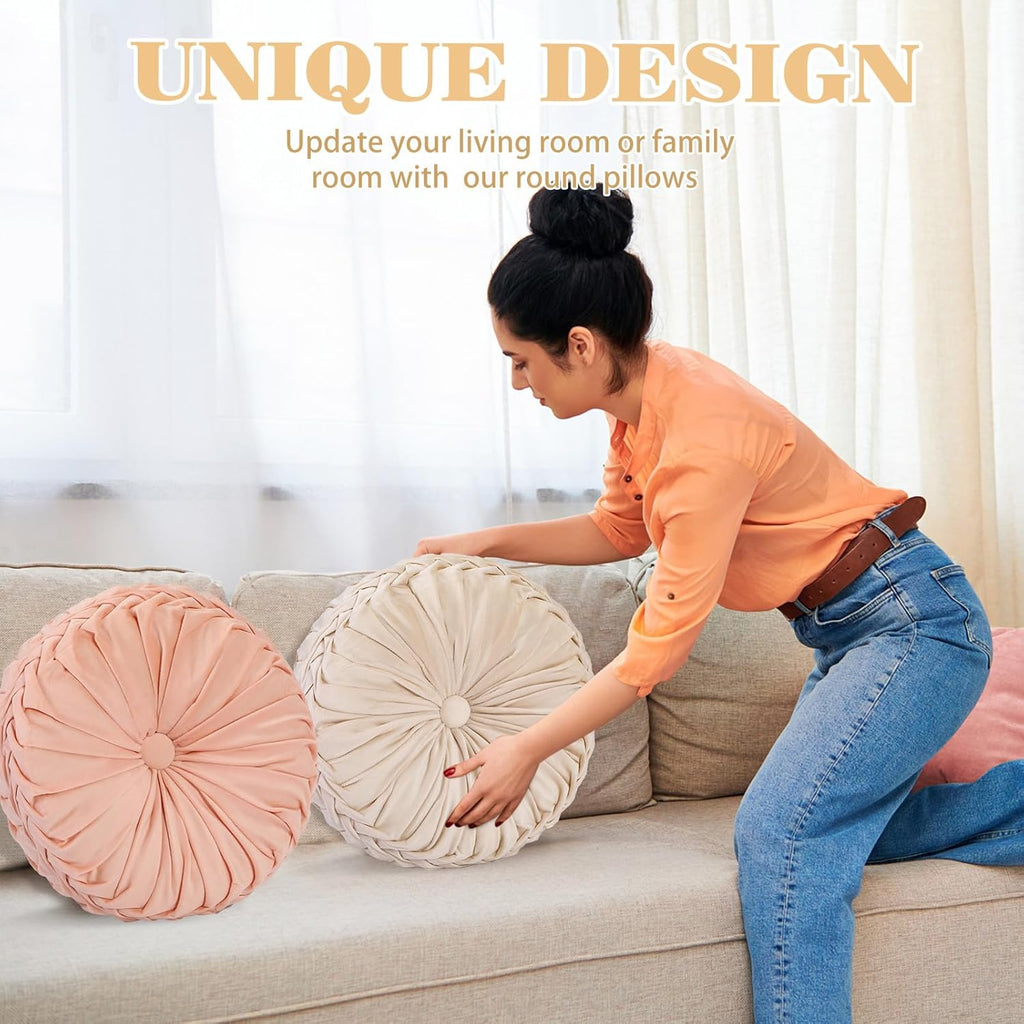 Yerliker 6 Pcs Floor Pillow Cushions 15inch Round Velvet Throw Pillows Colorful Flexible Cushions Alternative Pillows for Couch Chair Living Room Bedroom Home Office Decor(Saffron Yellow Color)