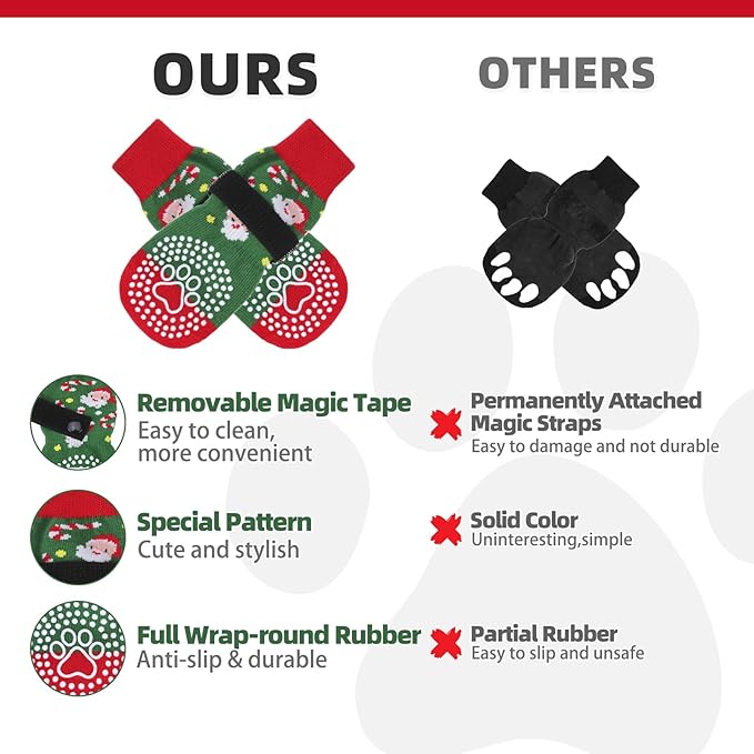 KOOLTAIL Anti Slip Dog Socks for Hot/Cold Pavement to Prevent Licking Paws, Dog Boots&Paw Protector with Grippers for Hardwood Floors, Traction Control No Twist Booties for Small Medium Large Dogs