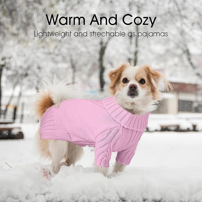 Dog Sweaters for Small Medium Large Dogs Girl, Classic Turtleneck Pet Sweater for Dogs Cats, Thermal Doggy Winter Coat, Warm Dog Shirt Outfits, Double Knitting Collar for Outdoor Playing (XS, Pink)