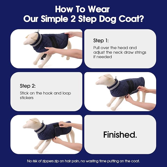 Dog Winter Coat Warm Padded Puppy Jacket Windproof Water Resistant Clothes for Small Medium Large Pets Christmas Sweater Outfit Vest(DarkBlue, M)