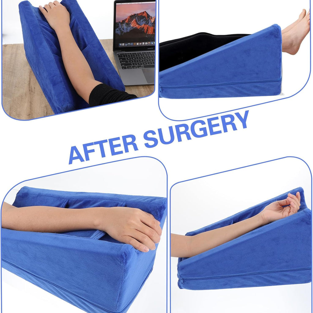 Gray Arm Elevation Pillow with 2 Pockets, Soft Ergonomic Support Pillow for Elbow Arm Rest Wedge Pillow Broken Arm Gifts with High Density Foam for Recovery Sleeping Care