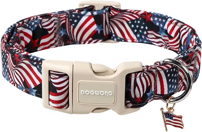 DOGWONG Patriotic Flag Dog Collar, 4th of July American Flag Dog Collars, Adjustable Cute Patriotic Pet Collars Fourth of July Design Dog Collar for Small Medium Large Dogs