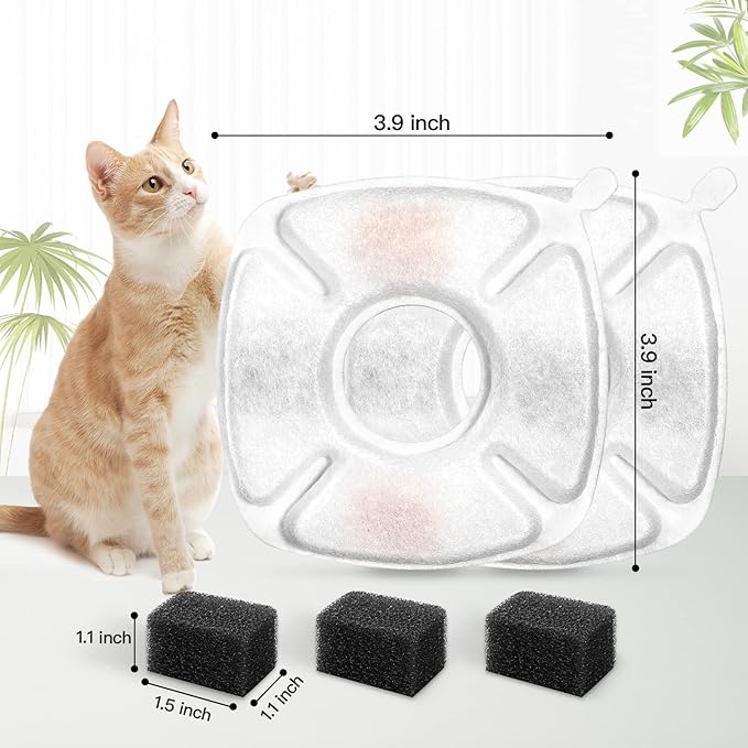 40 Pcs Cat Fountain Replacement Filters 20 Pack Cat Water Fountain Replacement Filters with 20 Pack Pre-Filter Sponges, Pet Fountain Filter Fit for 95oz/2.8L Automatic Pet Fountain Cat Water Fountain