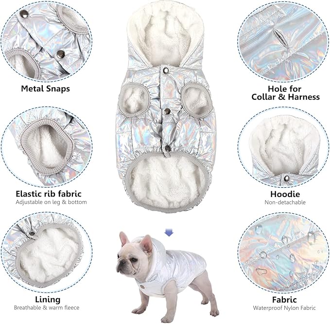 Windproof Waterproof Dog Coat Fleece & Cotton Lined Warm Jacket, Cold Weather Pet Apparel Clothes Vest for Small Medium Large Dog (S, Silver)