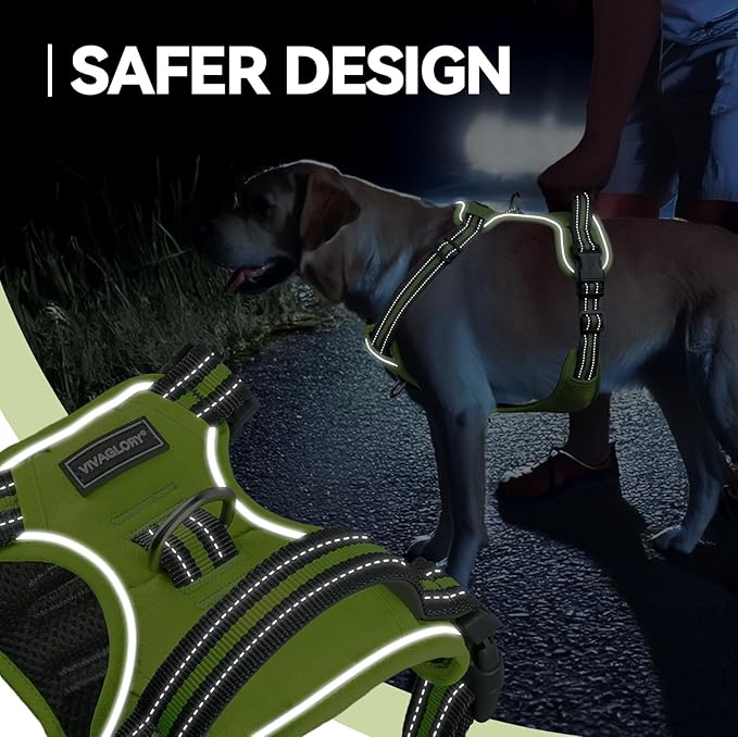 VIVAGLORY Dog Harness Easewalk No Pull Dog Harness with Handle & Front Back Clip for Training Lifting, Easy On Adjustable Padded No Pull for Pet & Puppy, XL, Bright Yellow