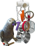 Durable Bird Parrots Pots and Bagel Toys, Pullable Stainless Steel Cup and Cardboard Ring Toys for Amazons Mini Macaws African Greys Cockatoos Eclectus
