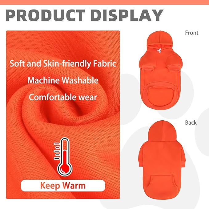KOOLTAIL Fall Dog Hoodie - Soft & Warm Dog Thanksgiving Sweater with Leash Hole and Pocket,Pet Winter Coat,Cold Weather Clothes Sweatshirt for Small Medium Large Dogs Puppy Cat Boy Girl,Orange XL/XXL