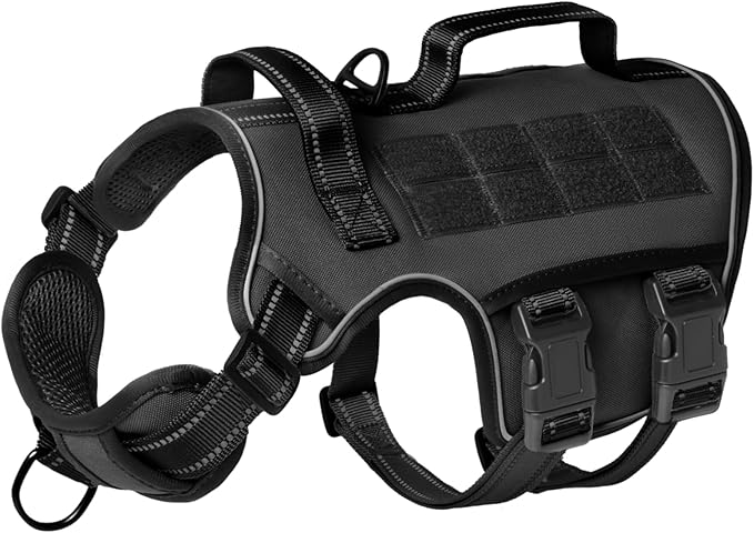 Tactical Dog Harness Medium Sized, Heavy Duty No Pull Dog Harness with Handle, Easy On and Off Service Dog Vest with Molle System, Reflective Pet Vest for Walking Hiking Training