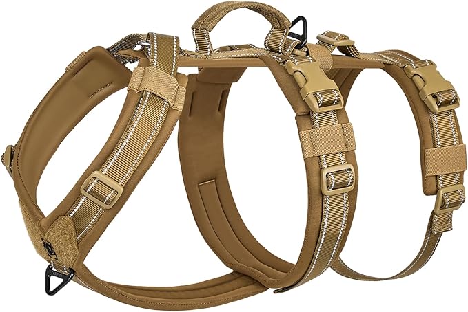 OneTigris Dog Harness No Pull, Adjustable Tactical Harness with Soft Padding, Y-Shaped Reflective Easy Walk Dog Harness for Medium and Large Dogs