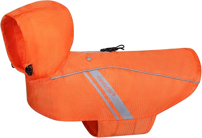 VIVAGLORY Wetoff Dog Raincoat, Rain Coat for Dog All Seasons Adventure, Rain Jacket with Harness Hole & Hood, Reflective Lightweight Waterproof for Doggy & Puppy, S, Orange
