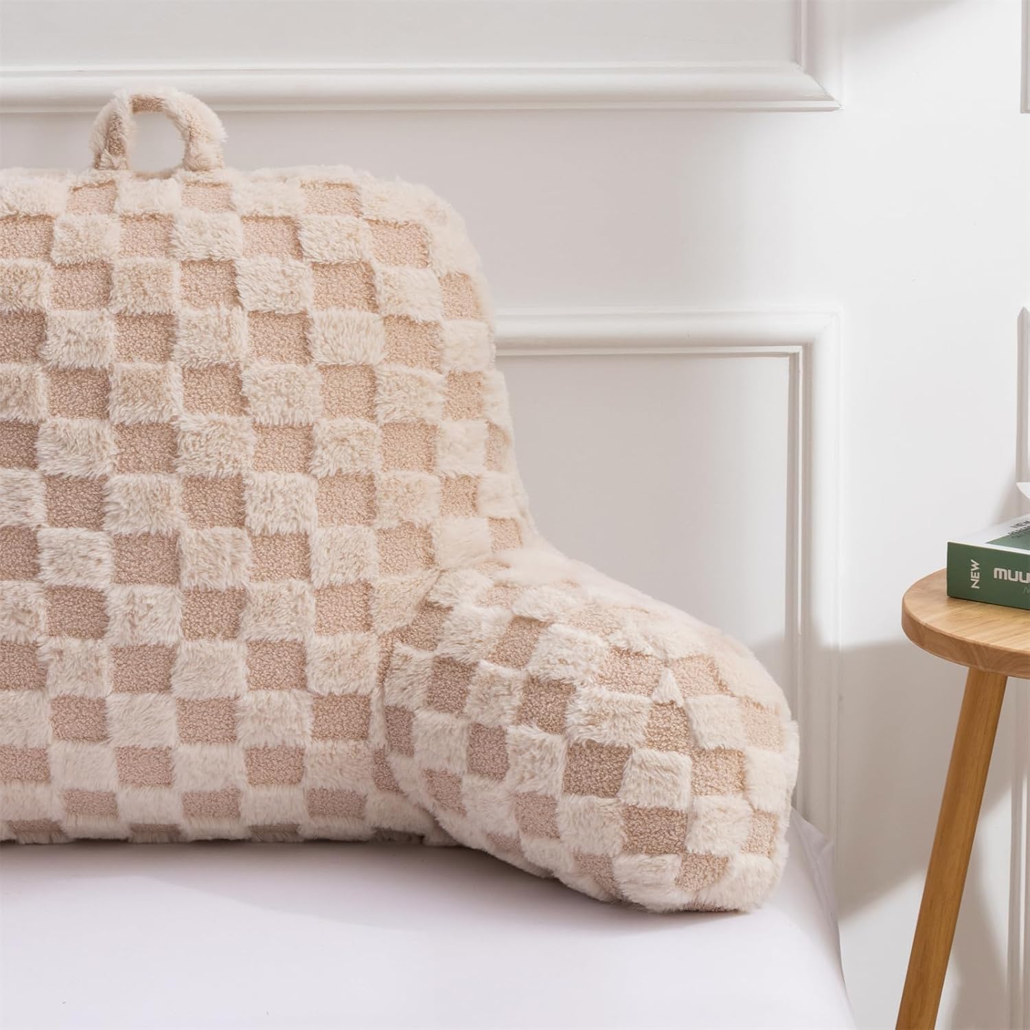 Aimuan Reading Pillow Checkered Bed Rest Wedge Backrest Checkerboard Pillow with Arms Back Support for Sitting Up in Bed Cushion Incline Rest Sleeping Snoring Pillow (Beige,Large)