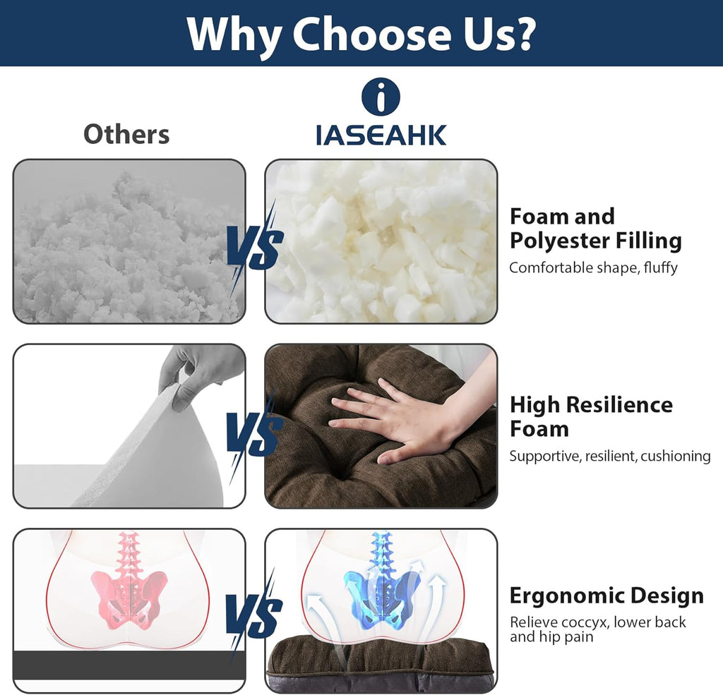 Chair Cushions for Dining Chairs, Seat Cushions for Kitchen Chairs, Indoor Seat Cushions with Ties, Tufted Foam Chair Pads, Non Slip Chair Cushions Set of 4, 15.5" x 15.5" x 4", Brown