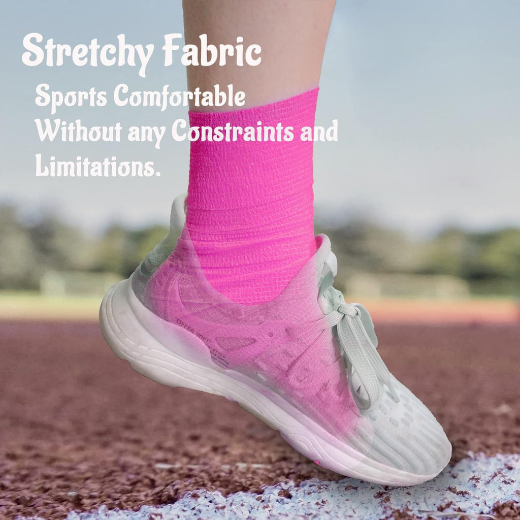 24 Pack Self Adhesive Bandage Wrap, 2” x 5 Yards Vet Wrap Cohesive Medical Tape Elastic Grip Tape Sports Tape Athletic for Ankle, Wrist Sprains, Pet (Pink, 4 Inch)