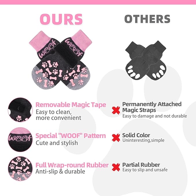 KOOLTAIL Dog Socks for Hot/Cold Pavement to Prevent Licking Paws,Dog Boots&Paw Protector for Hardwood Floors Anti Slip,Traction Control No Twist Grip Booties for Small Medium Large Senior Dogs L